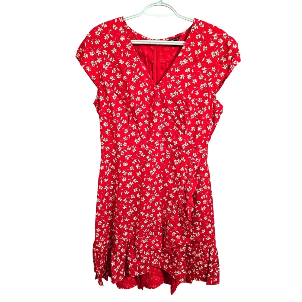 J. Crew Mercantile Red & White Floral Faux Wrap‎ Mini Dress Size 8
